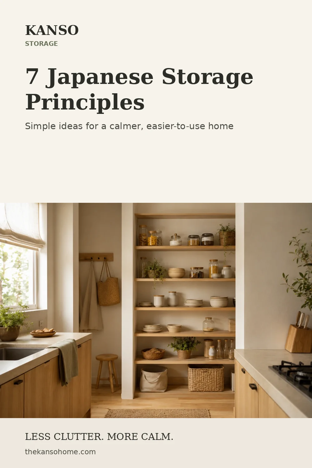 Pinterest graphic for 7 Japanese Storage Principles for Everyday Homes