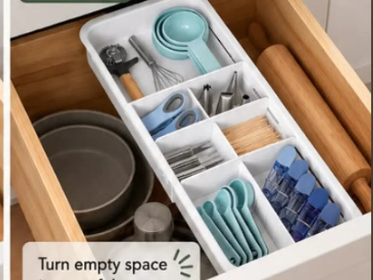 Illustrative KANSO visual of the YouCopia DrawerFit Sliding Drawer Tray